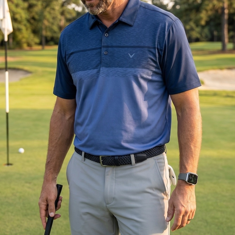 Callaway Polo Shirt Mens XXL Blue Opti-Dri Short Sleeve Striped Golf Athletic